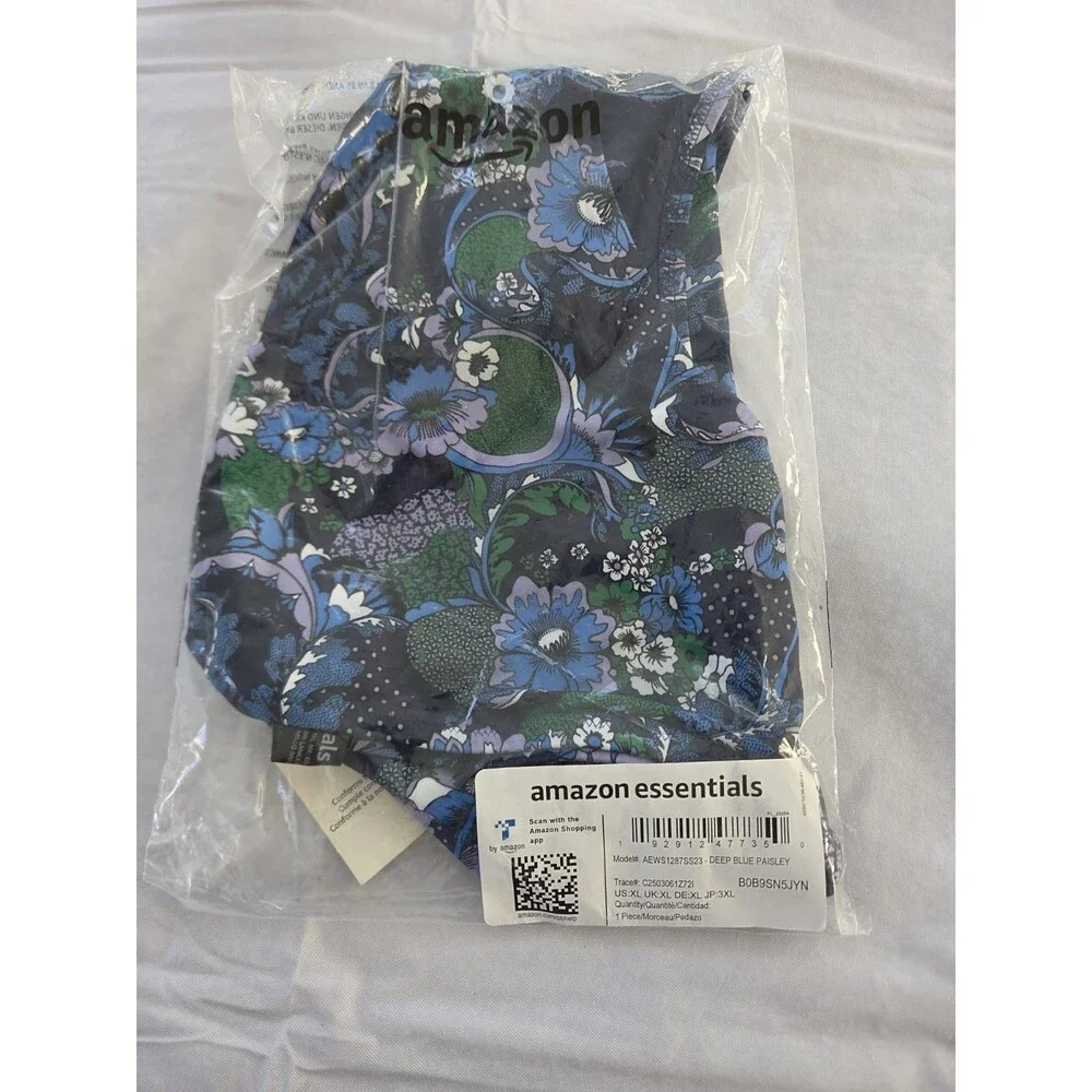 Essentials‎ High Waist Bikini Bottom Women's XL Deep Blue Paisley NEW